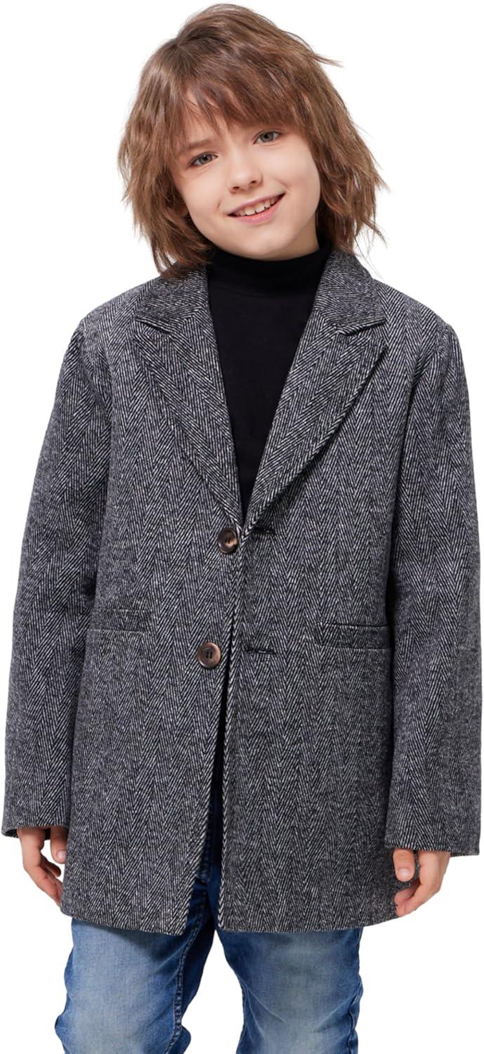 imageWULFUL Boys Wool Coat Single Breasted Trench Coat Winter Pea Coat