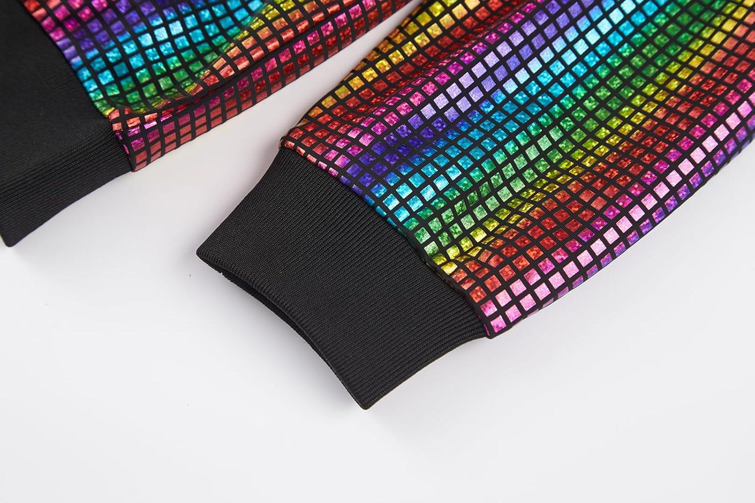 imageWULFUL Kids Boys Girls Fashion Hoodies 70s Disco Costume Party Sequin Metallic Sweatshirts with PocketMulticolor