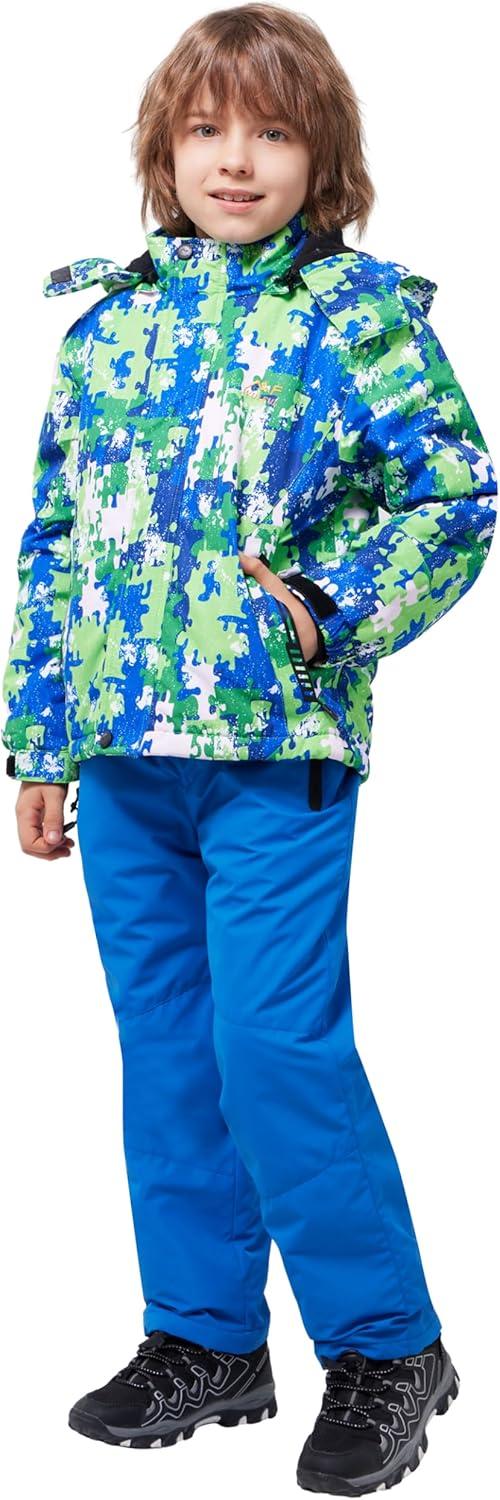 imageWULFUL Kids Ski Jacket Pants Suits Waterproof Snow Suit Windproof Winter Ski Suit Boys and GirlsHs02blue