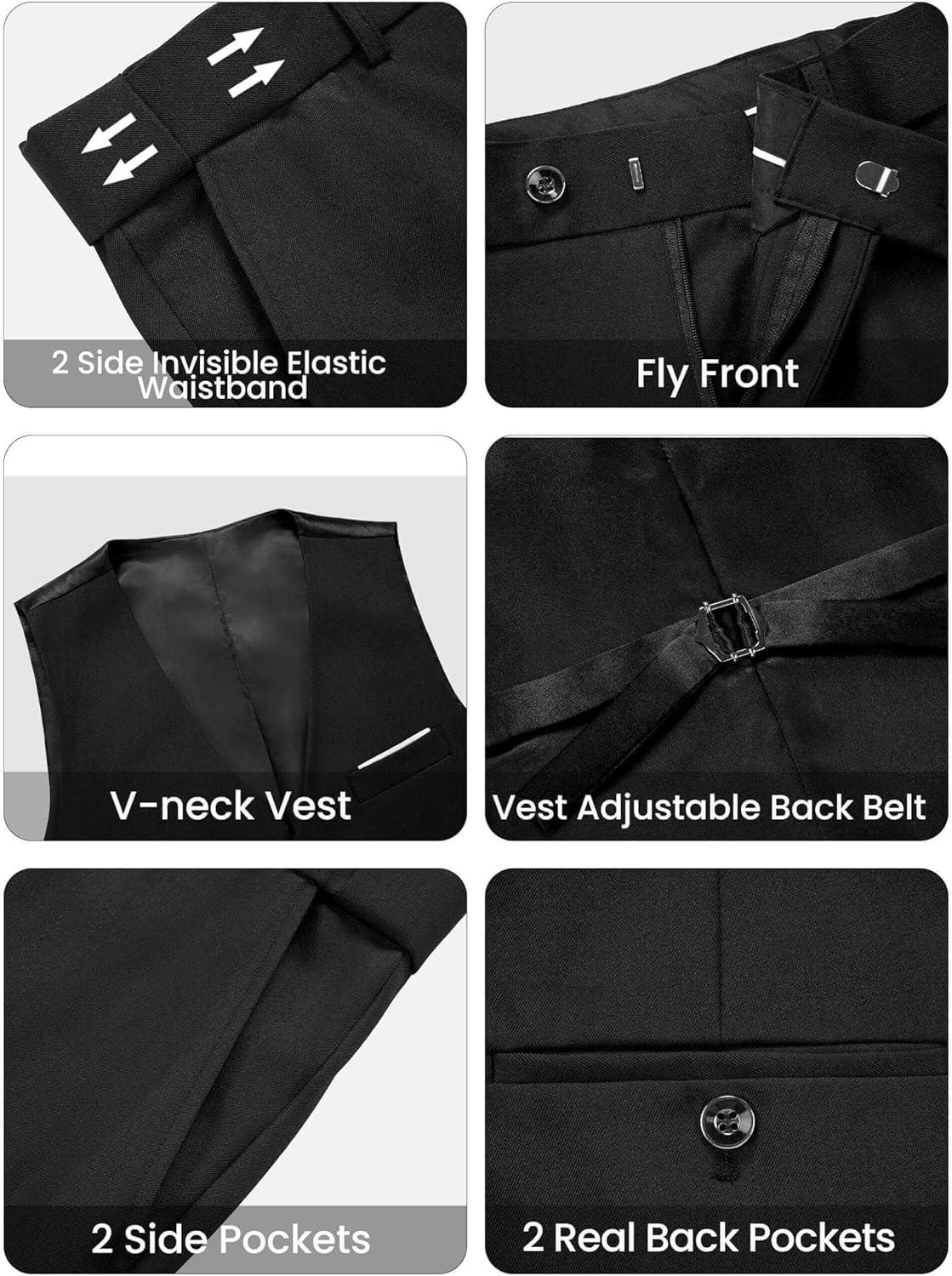 imageWULFUL Mens 3 Piece Suits Slim Fit Tuxedo Suit Set One Button Shawl Lapel Blazer Jacket Vest Pants Set for Prom Business