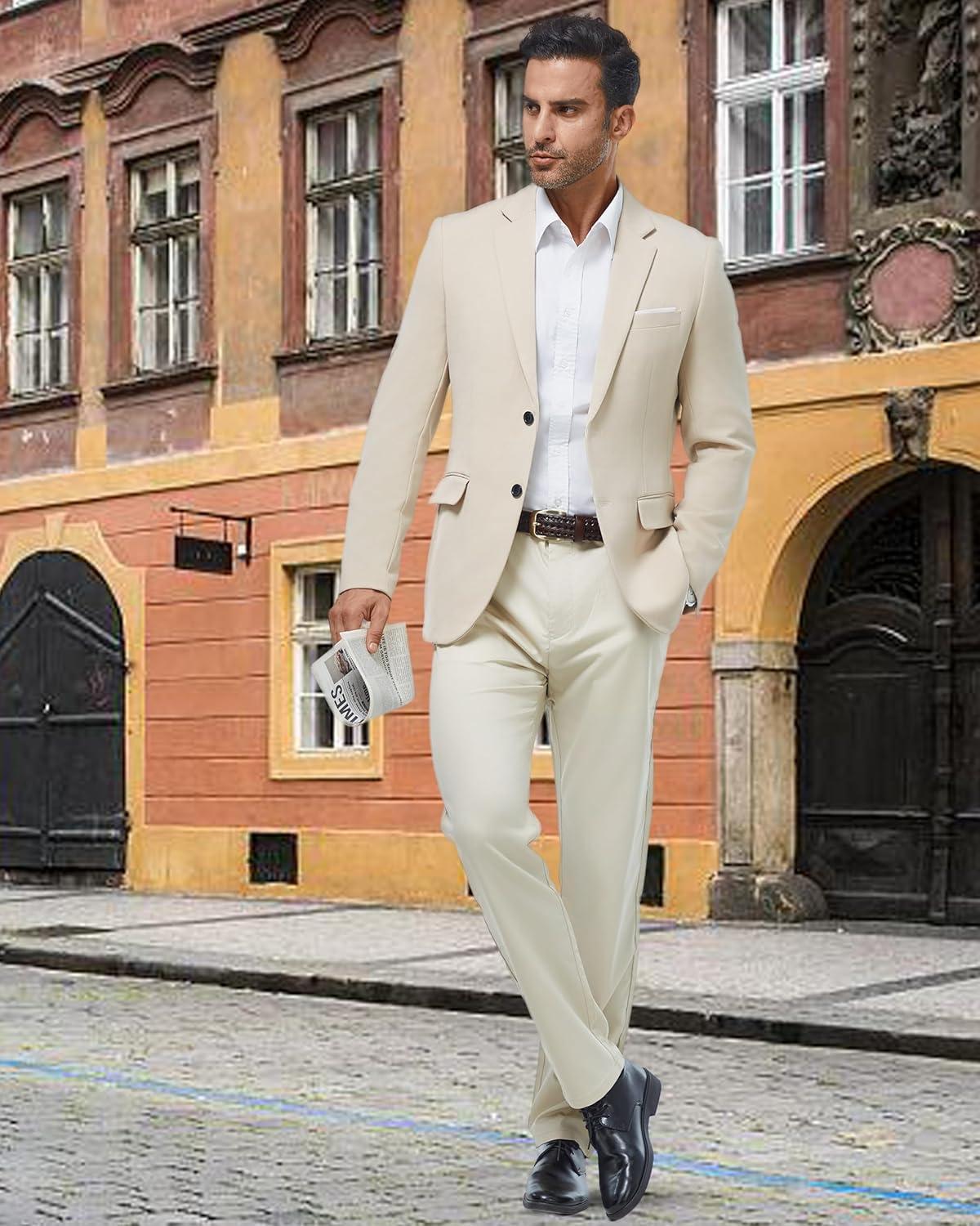 imageWULFUL Mens Casual Blazer Suit Jackets Slim Fit Two Button Sport Coats Lightweight Business Jacket