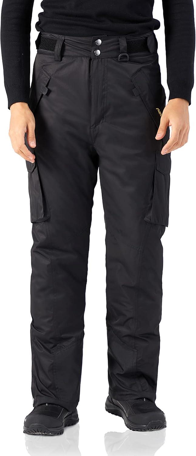 imageWULFUL Mens Waterproof Insulated Ski Snow Pants Winter Snowboarding Cargo Pants with MultiPocketsBlack