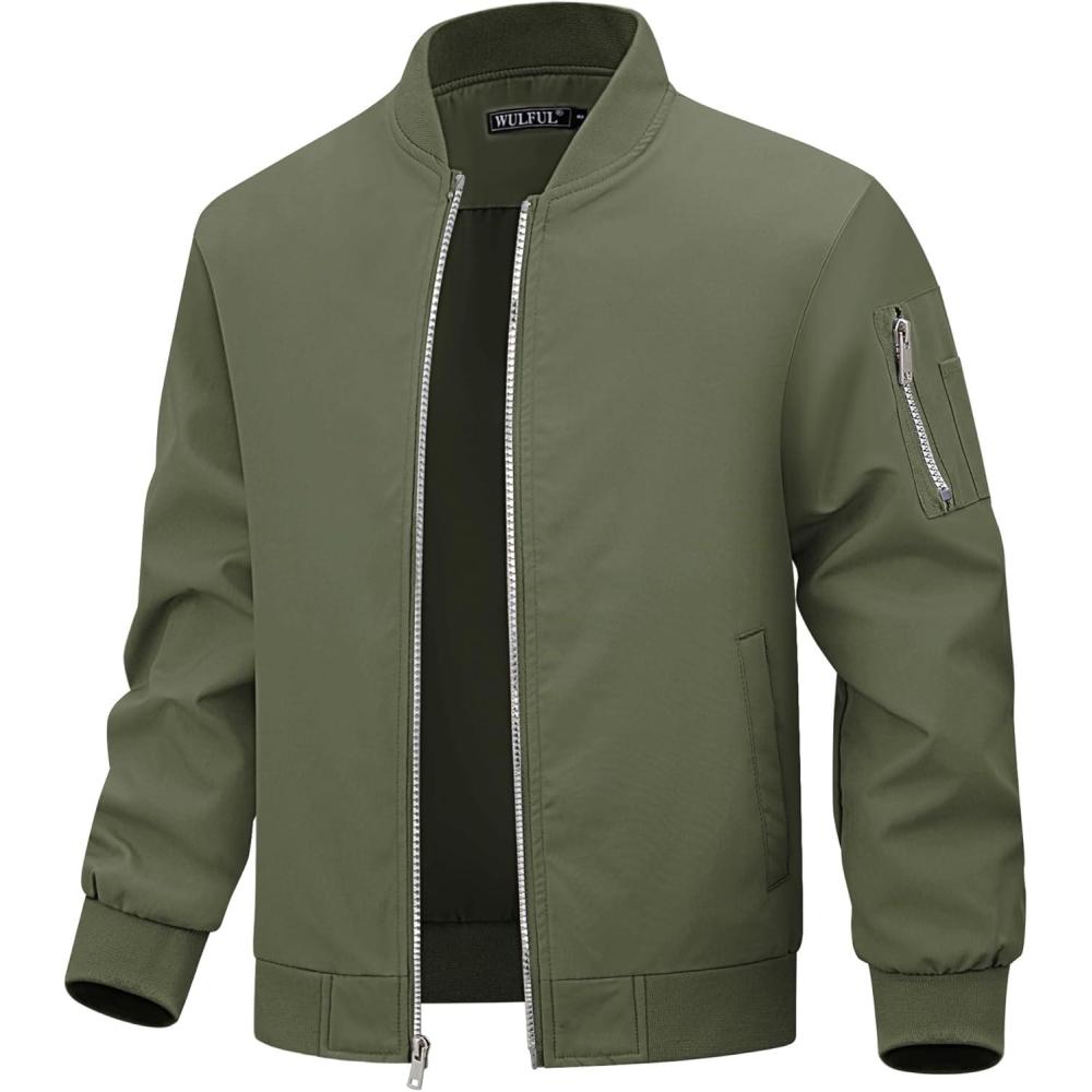 imageWULFUL Boys Bomber Jackets Kids Spring Fall Zip Up Varsity Windbreak JacketsArmy Green