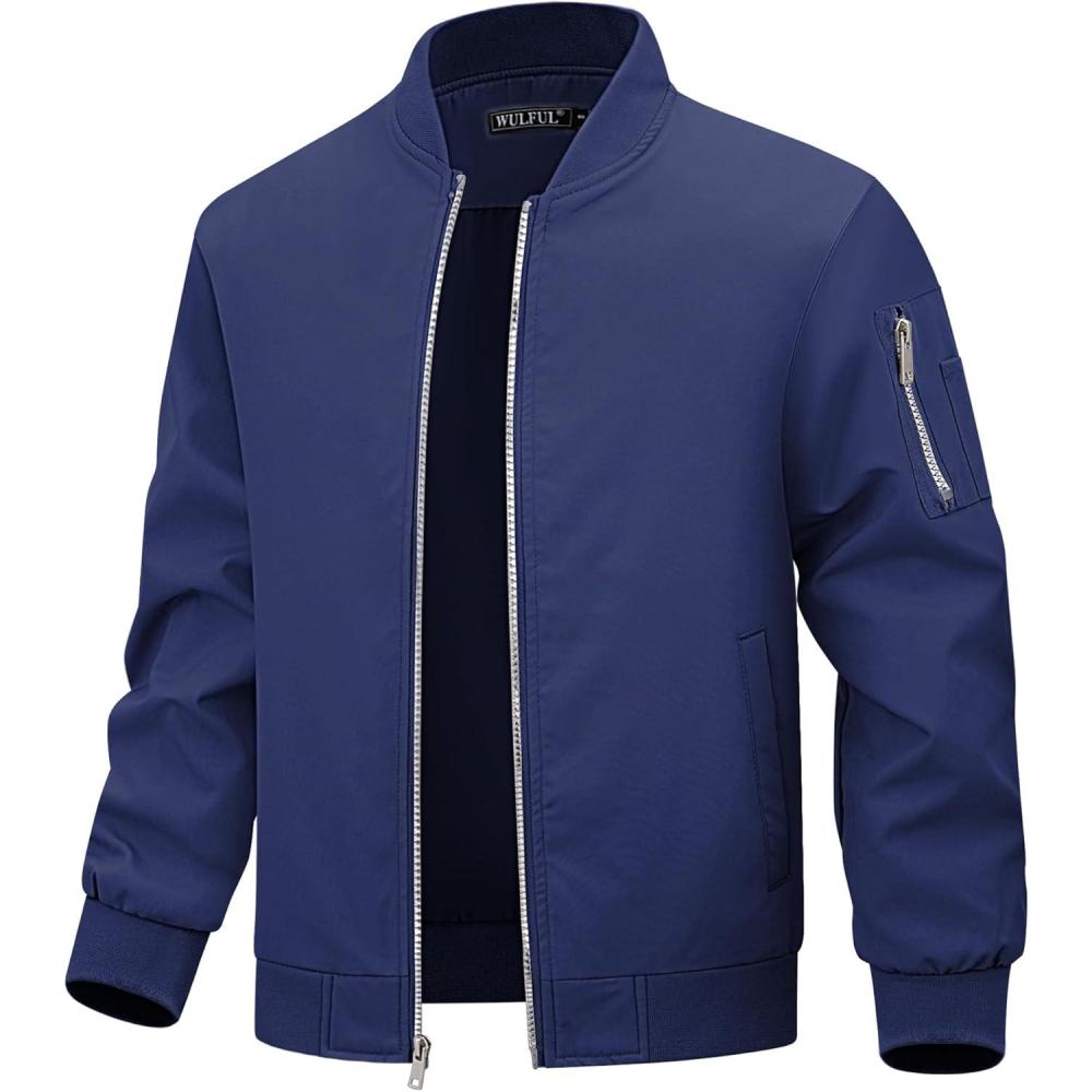 imageWULFUL Boys Bomber Jackets Kids Spring Fall Zip Up Varsity Windbreak JacketsNavy
