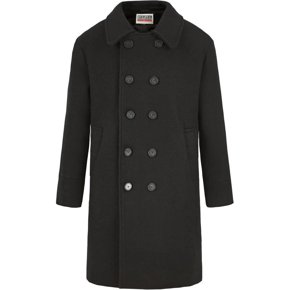 imageWULFUL Boys Double Breasted Wool Trench Coat Winter Pea CoatBlack