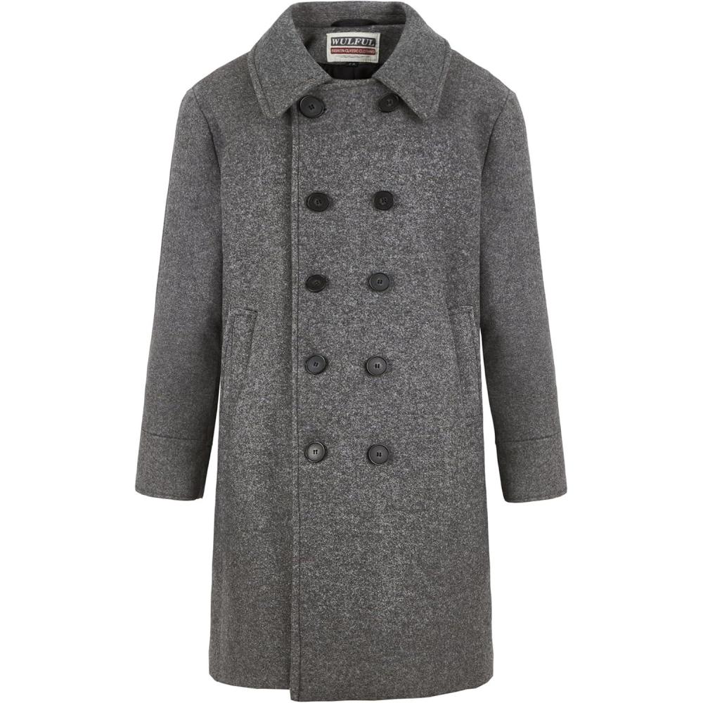 imageWULFUL Boys Double Breasted Wool Trench Coat Winter Pea CoatGrey