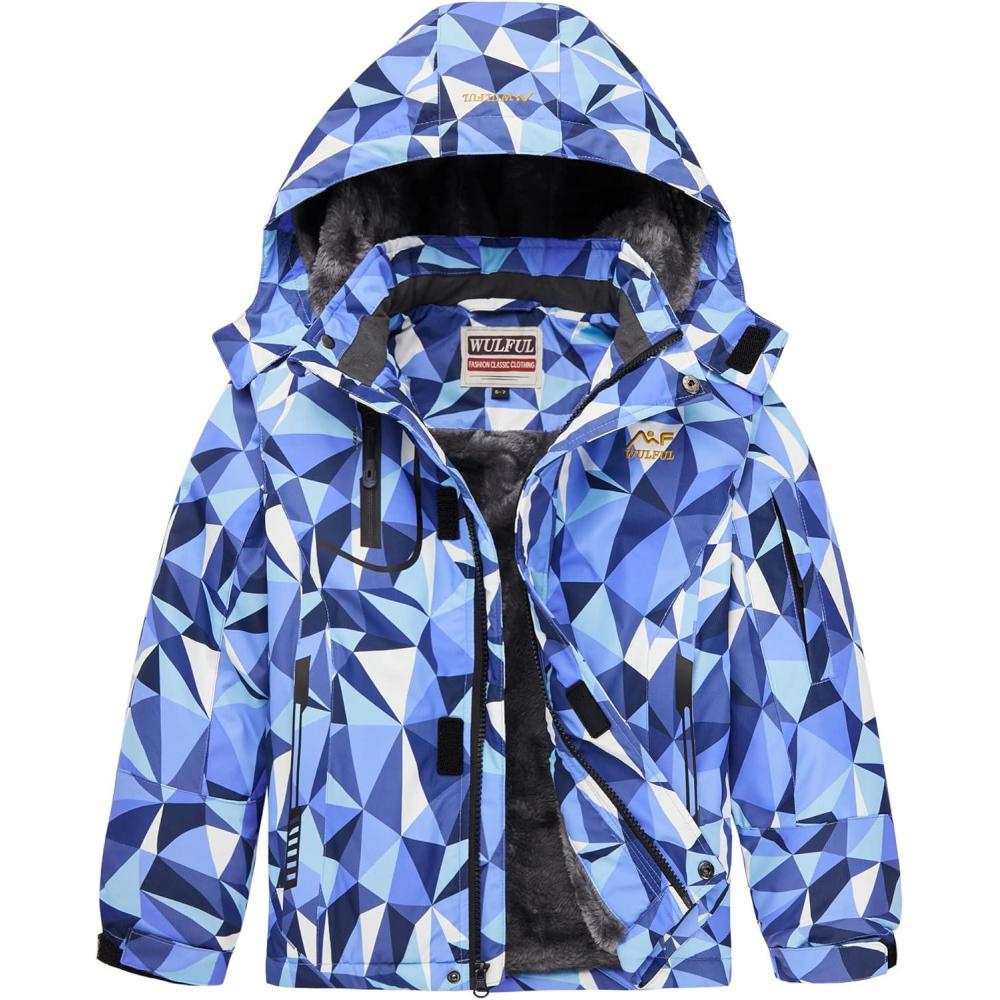 imageWULFUL Boys Waterproof Ski Jacket Warm Fleece Hooded Winter Snow CoatBlue0006