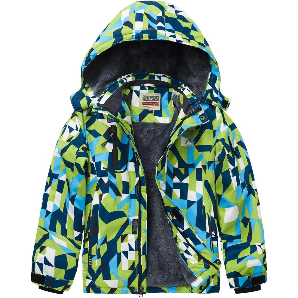 imageWULFUL Boys Waterproof Ski Jacket Warm Fleece Hooded Winter Snow CoatPattern 1