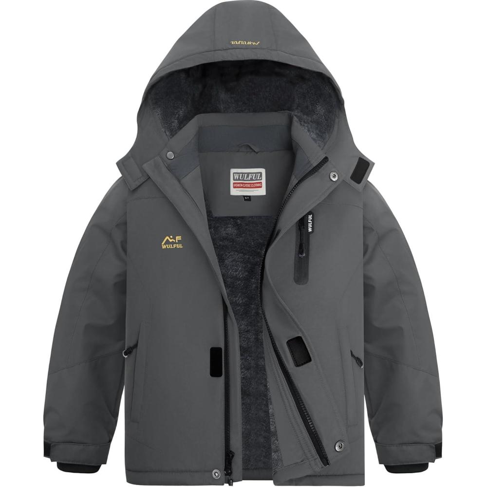 imageWULFUL Boys Waterproof Ski Jackets Warm Fleece Lined Hooded Winter Snow CoatGrey