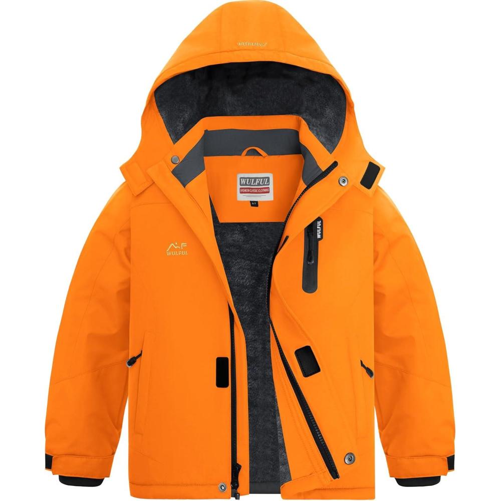 imageWULFUL Boys Waterproof Ski Jackets Warm Fleece Lined Hooded Winter Snow CoatOrange