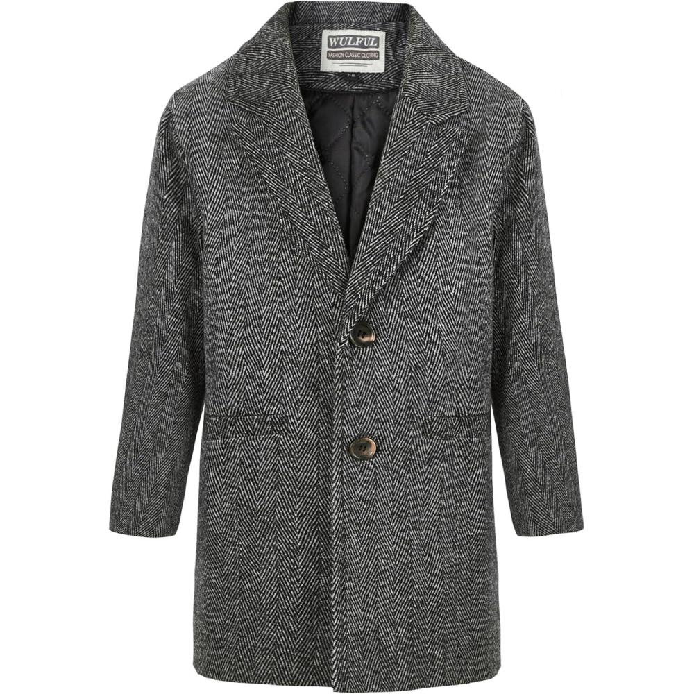 imageWULFUL Boys Wool Coat Single Breasted Trench Coat Winter Pea Coat