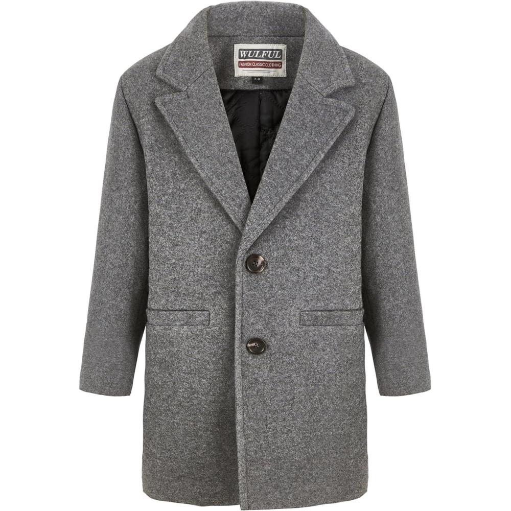 imageWULFUL Boys Wool Coat Single Breasted Trench Coat Winter Pea CoatGrey