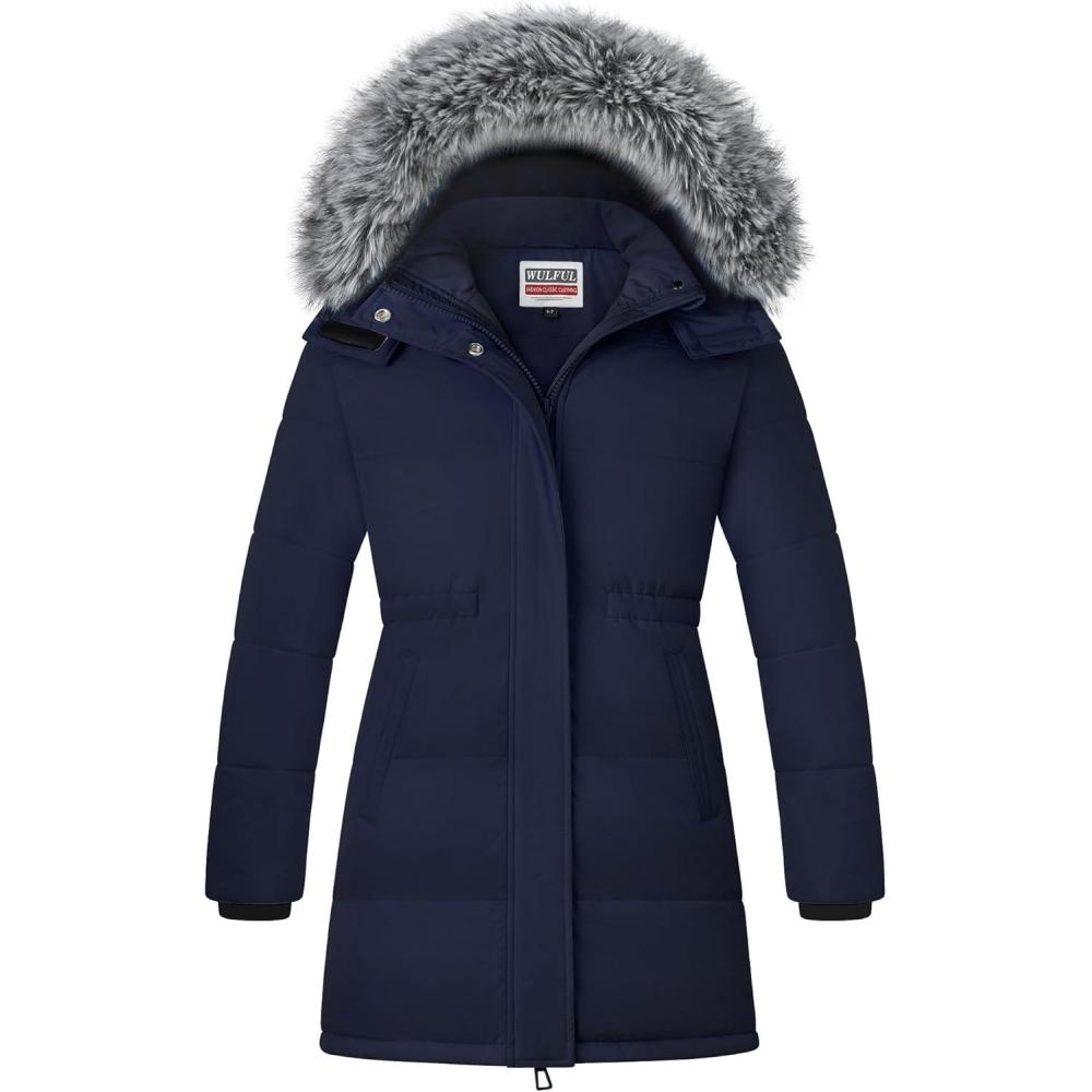 imageWULFUL Girls Winter Long Coats Hooded Parka Kids Warm Puffer JacketNavy