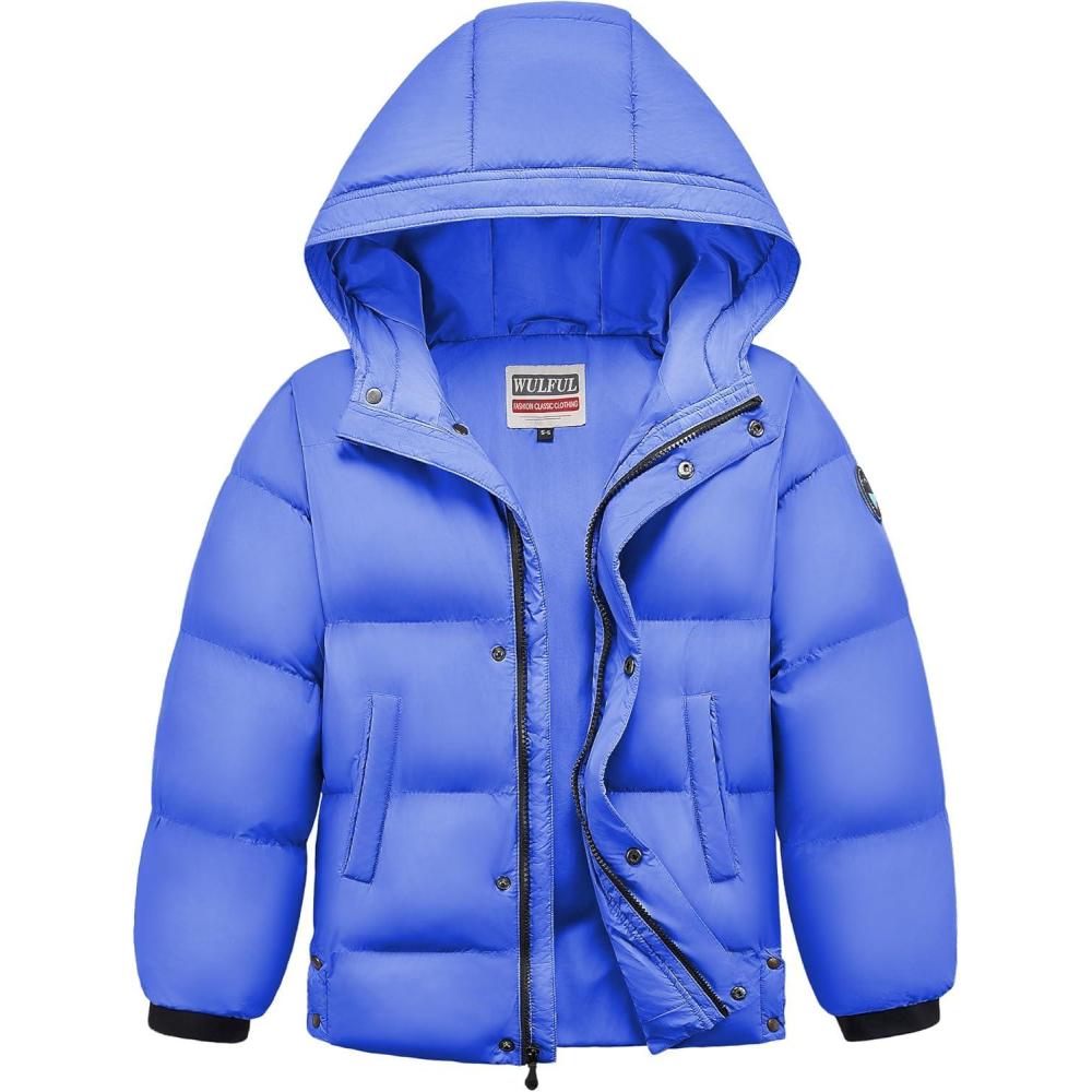 imageWULFUL Kids Boys Winter Coat Hooded Puffer Windbreaker Warm Cotton Jacket Parka Down Outdoor CoatsBlue