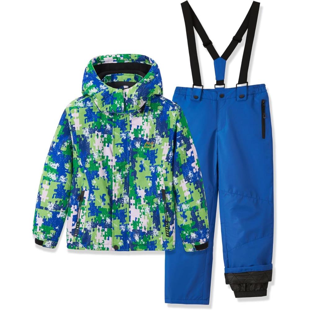 imageWULFUL Kids Ski Jacket Pants Suits Waterproof Snow Suit Windproof Winter Ski Suit Boys and GirlsHs02blue