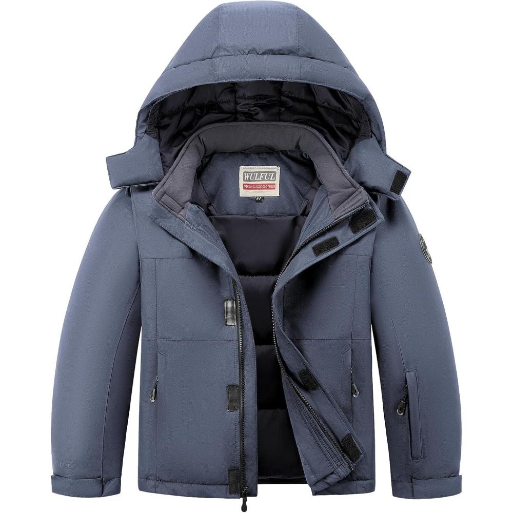 imageWULFUL Kids Waterproof Ski Jacket Warm Fleece Hooded Boys and Girls Winter Snow Coat OutwearWindproof RainCoatDark Grey
