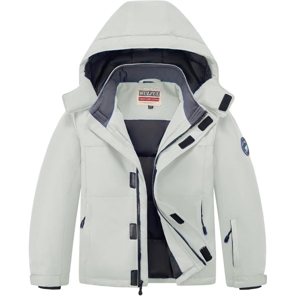 imageWULFUL Kids Waterproof Ski Jacket Warm Fleece Hooded Boys and Girls Winter Snow Coat OutwearWindproof RainCoatLight Gray
