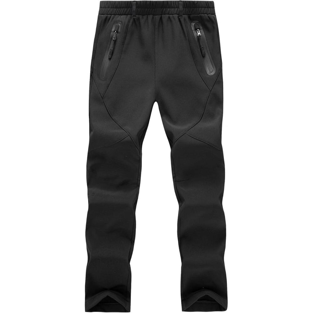 imageWULFUL Kids Waterproof Snow Ski Pants Boys Girls Outdoor Winter Fleece Hiking Insulated Snowboard PantsBlack