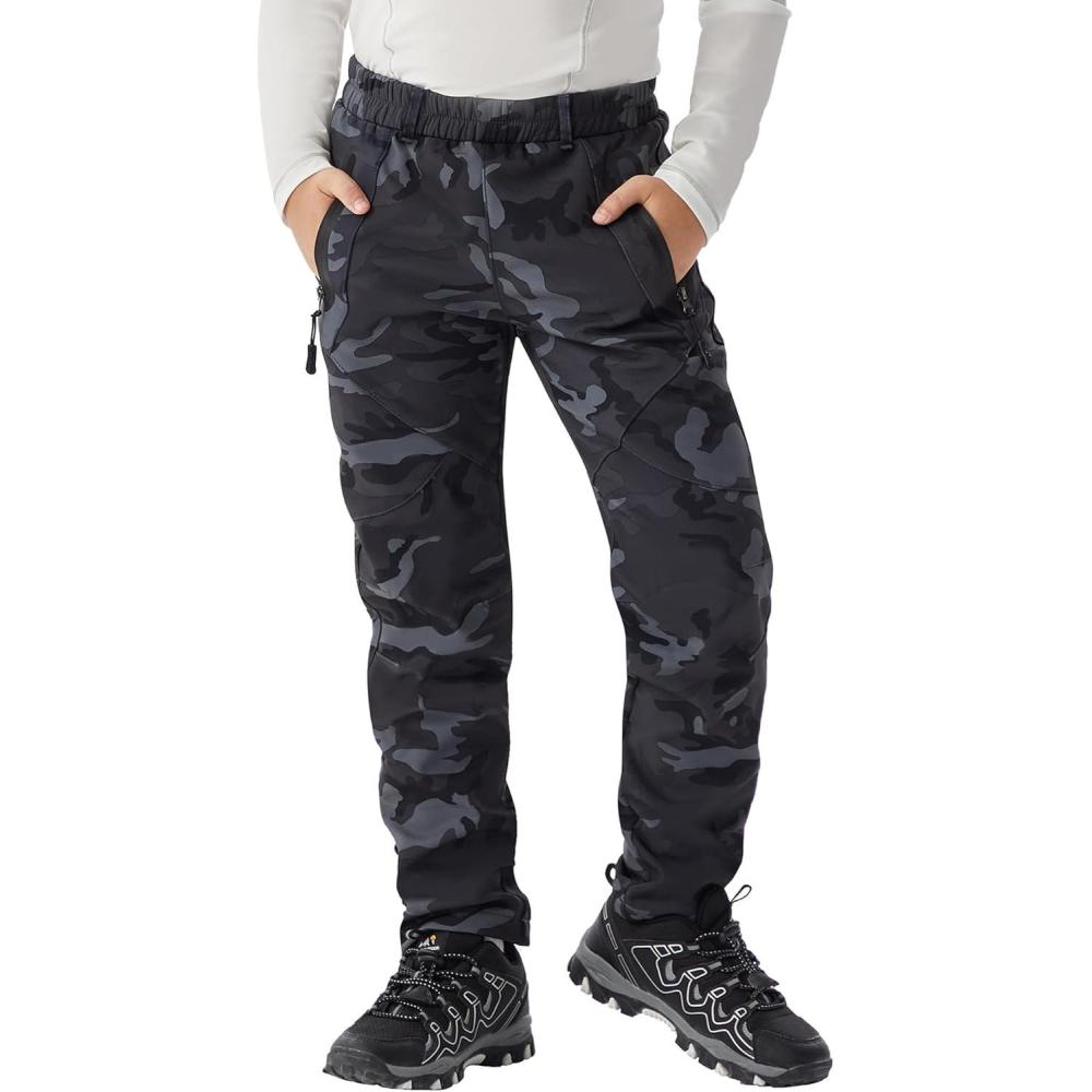 imageWULFUL Kids Waterproof Snow Ski Pants Boys Girls Outdoor Winter Fleece Hiking Insulated Snowboard PantsCamo