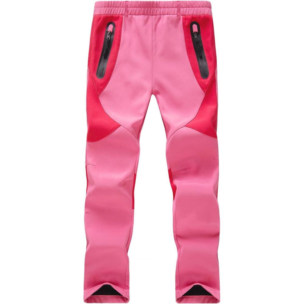 imageWULFUL Kids Waterproof Snow Ski Pants Boys Girls Outdoor Winter Fleece Hiking Insulated Snowboard PantsPeach Blossom Red