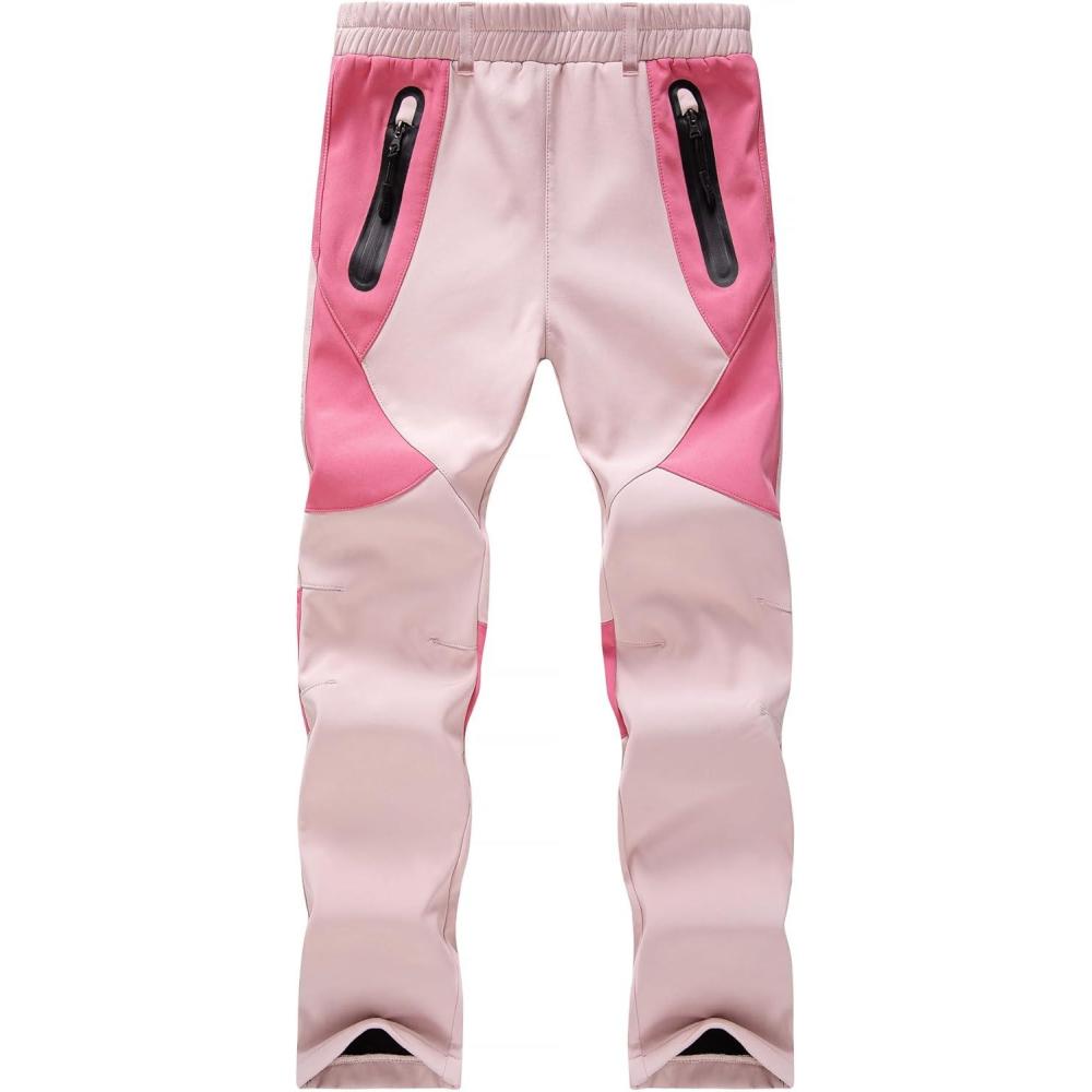 imageWULFUL Kids Waterproof Snow Ski Pants Boys Girls Outdoor Winter Fleece Hiking Insulated Snowboard PantsPink