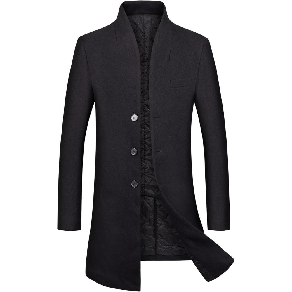 imageWULFUL Men Wool Trench Coat Slim Fit Winter Coat