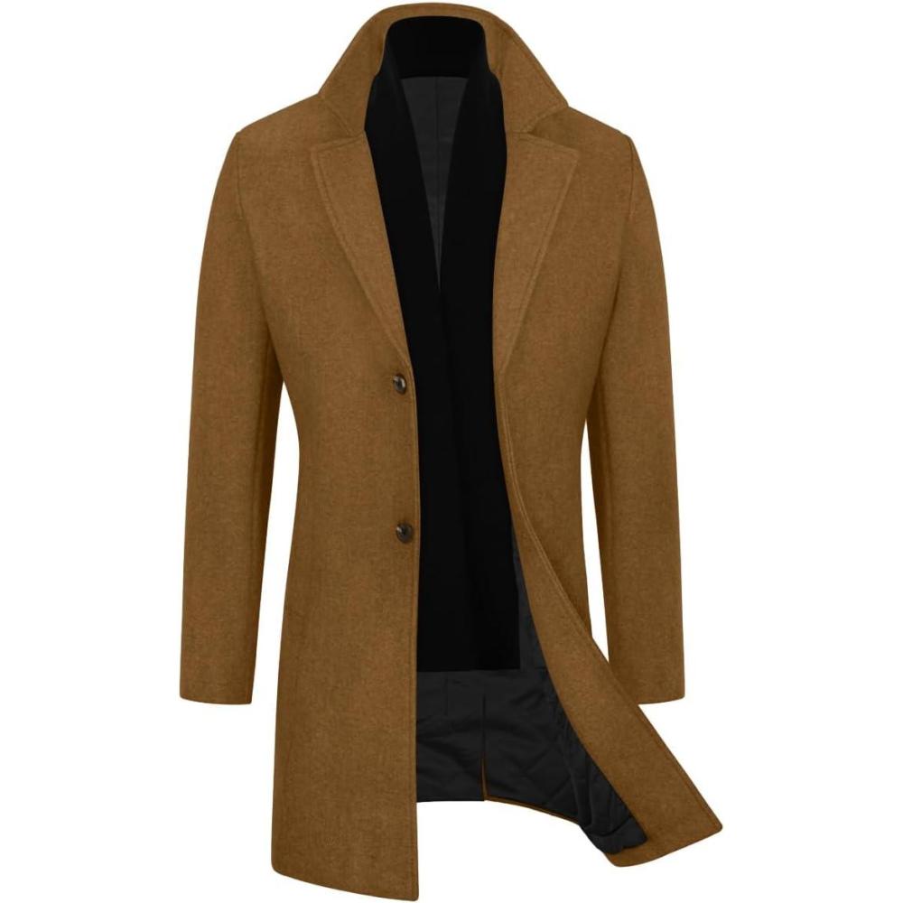 imageWULFUL Men Wool Trench Coat Slim Fit Winter CoatDark Brown