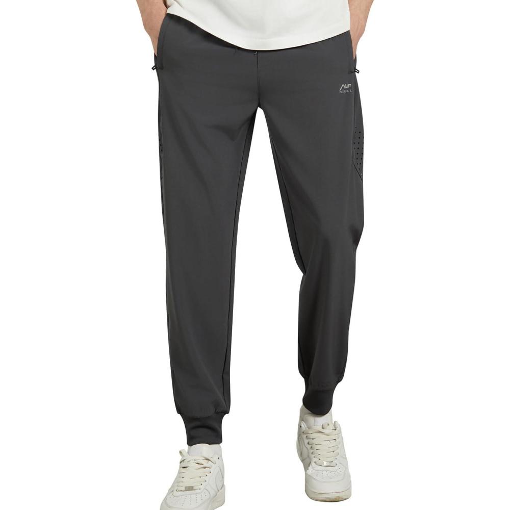 imageWULFUL Mens Athletic Running Joggers Workout Gym Pants Lightweight Track Casual Pant with Zipper PocketsDark Grey