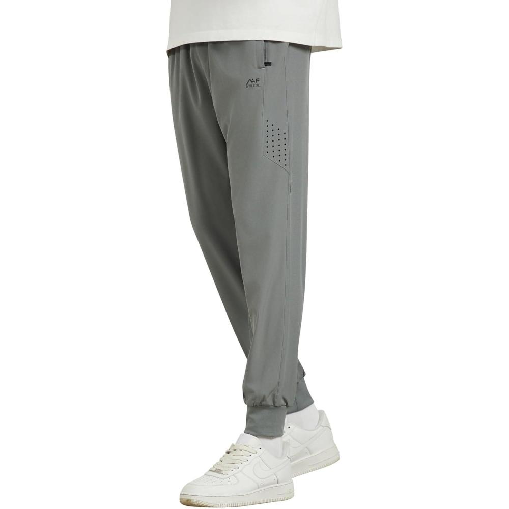 imageWULFUL Mens Athletic Running Joggers Workout Gym Pants Lightweight Track Casual Pant with Zipper PocketsGrey