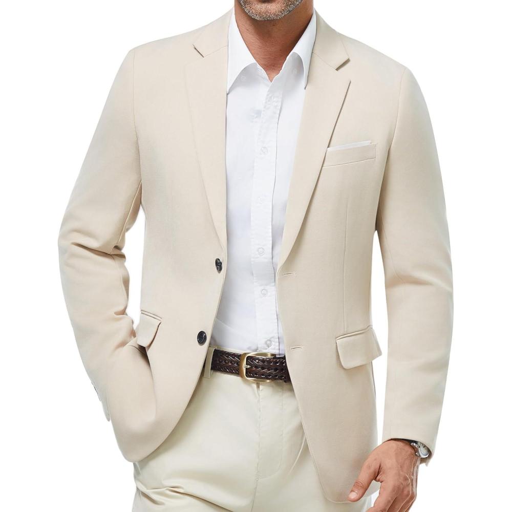 imageWULFUL Mens Casual Blazer Suit Jackets Slim Fit Two Button Sport Coats Lightweight Business JacketLight Khaki