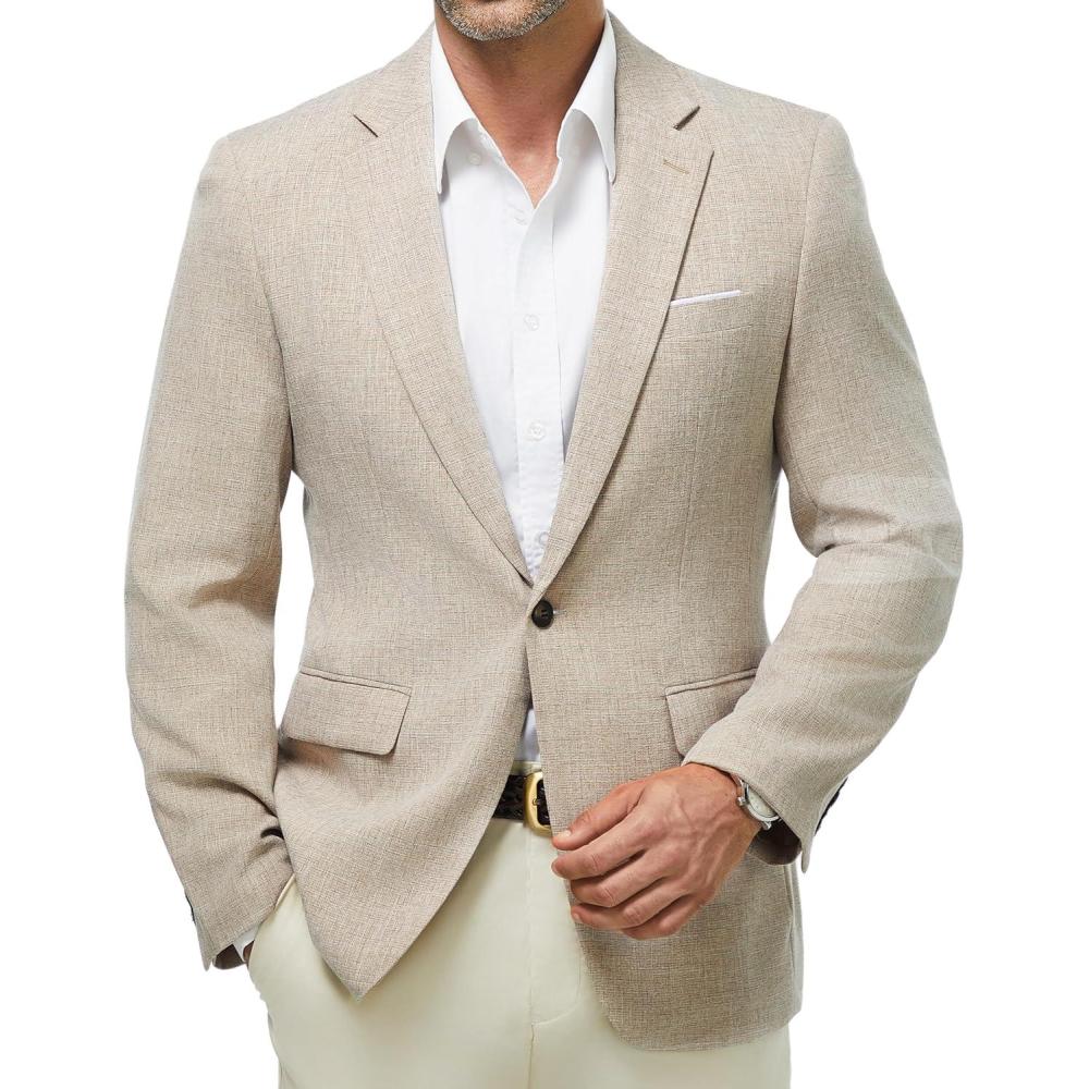 imageWULFUL Mens Casual Sport Coat Blazer Lightweight One Button Suit JacketsLight Brown