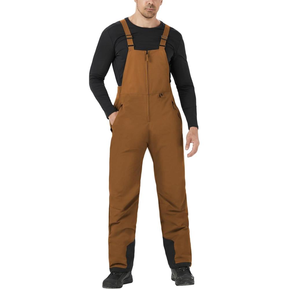 imageWULFUL Mens Insulated Snow Bibs Waterproof Winter Ski Pants Snowboarding OverallsBrown