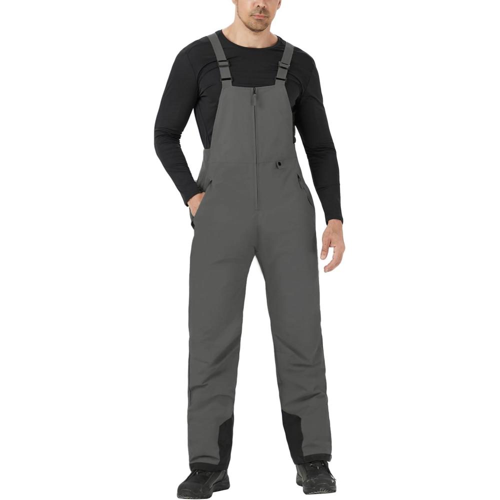 imageWULFUL Mens Insulated Snow Bibs Waterproof Winter Ski Pants Snowboarding OverallsDark Grey