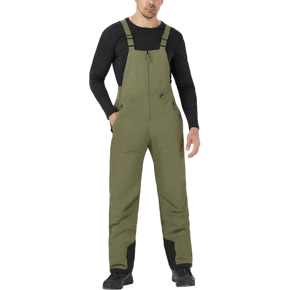 imageWULFUL Mens Insulated Snow Bibs Waterproof Winter Ski Pants Snowboarding OverallsGreen