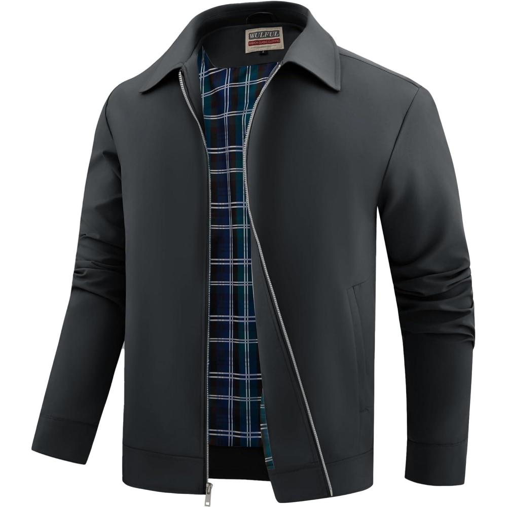imageWULFUL Mens Lightweight Jackets Casual Windbreaker Stylish Light Golf Work Dress BusinessDeep Grey