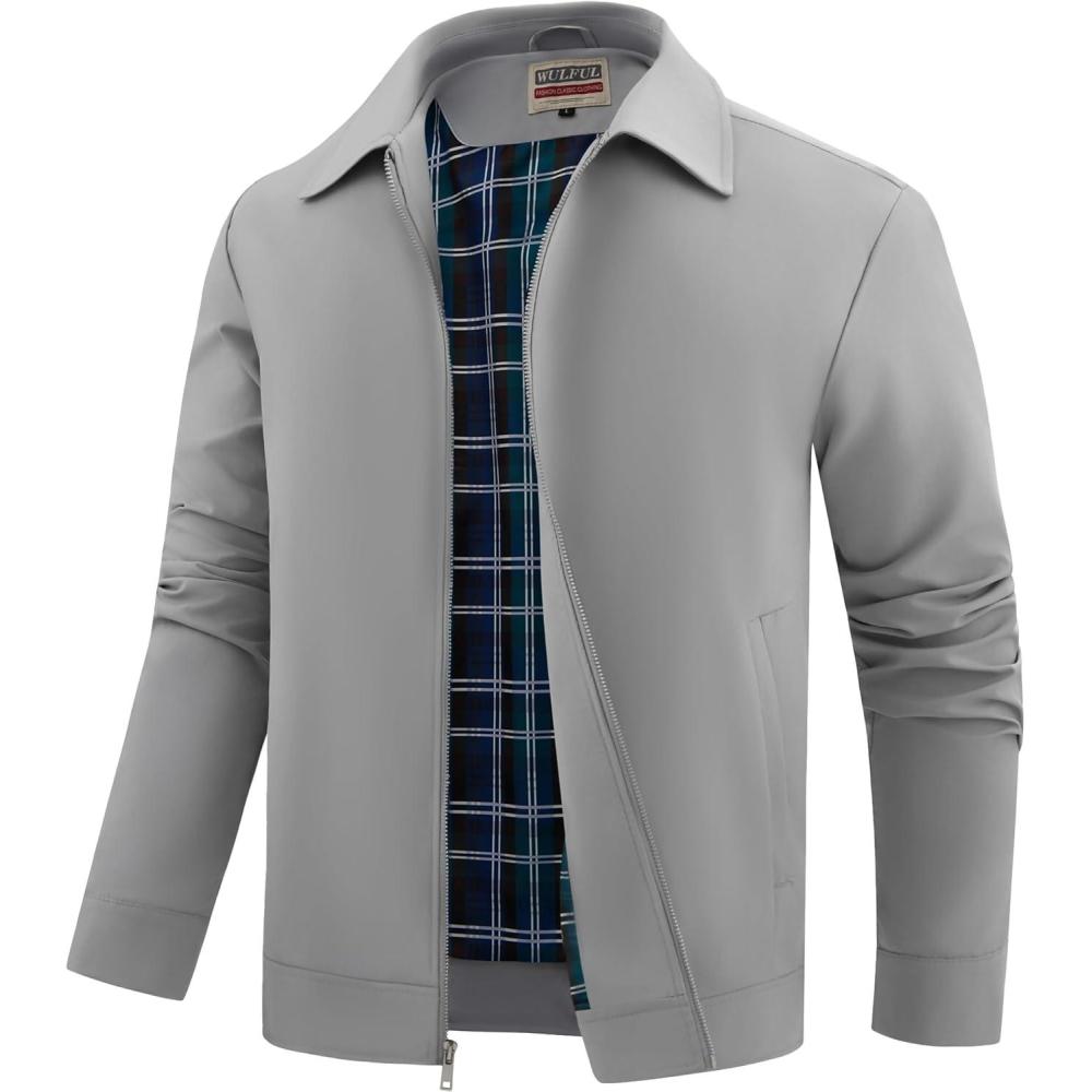 imageWULFUL Mens Lightweight Jackets Casual Windbreaker Stylish Light Golf Work Dress BusinessLight Grey