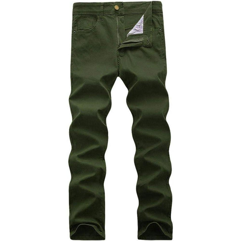 imageWULFUL Mens Slim Fit Skinny Stretch Comfy Jeans Denim PantsArmy Green
