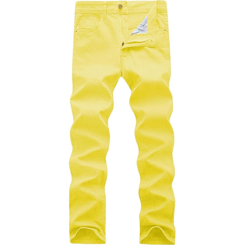 imageWULFUL Mens Slim Fit Skinny Stretch Comfy Jeans Denim PantsBright Yellow