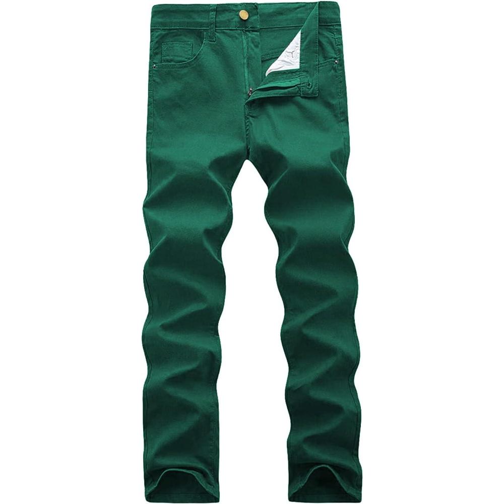 imageWULFUL Mens Slim Fit Skinny Stretch Comfy Jeans Denim PantsDark Green01