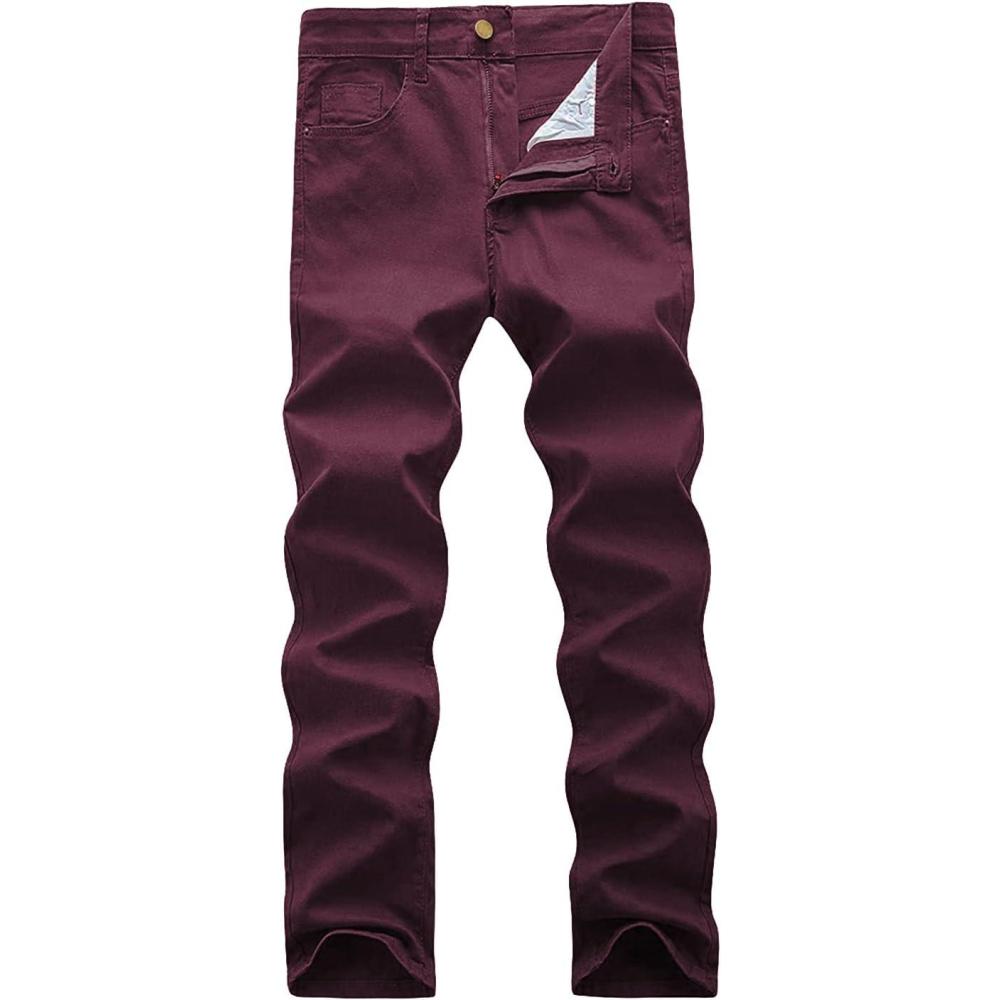 imageWULFUL Mens Slim Fit Skinny Stretch Comfy Jeans Denim PantsDark Red01