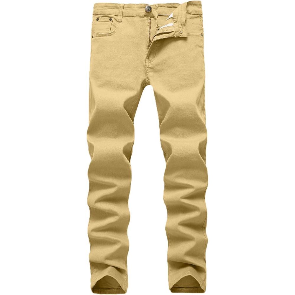 imageWULFUL Mens Slim Fit Skinny Stretch Comfy Jeans Denim PantsKhaki