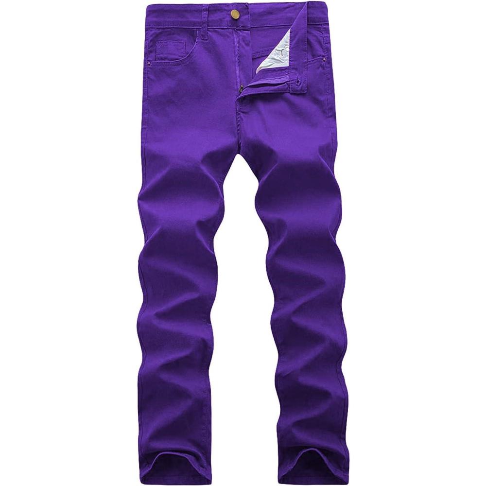 imageWULFUL Mens Slim Fit Skinny Stretch Comfy Jeans Denim PantsPurple01