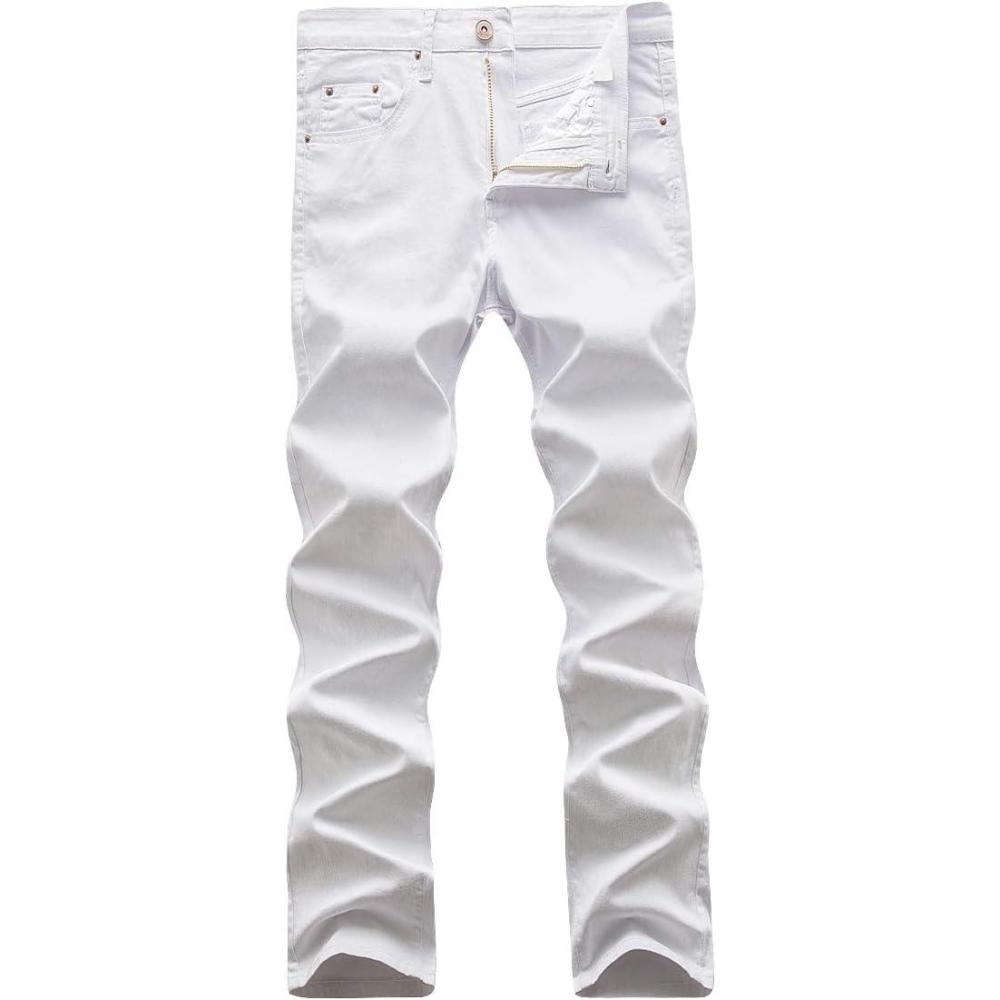 imageWULFUL Mens Slim Fit Skinny Stretch Comfy Jeans Denim PantsWhite