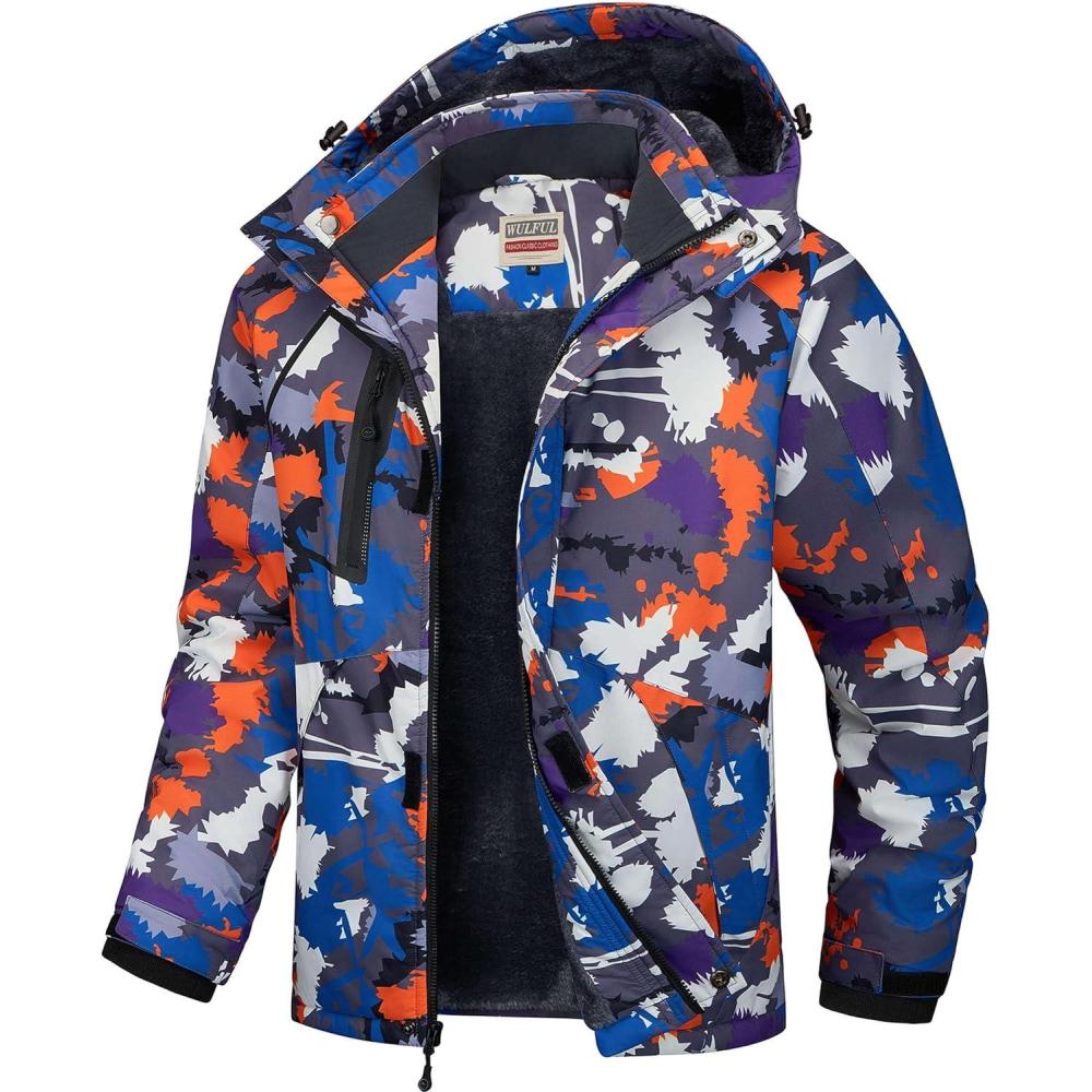imageWULFUL Mens Waterproof Ski Jacket Warm Winter Coats Windproof Winter Jackets for Men Fleece Lined Windbreaker with HoodDigital Printing01