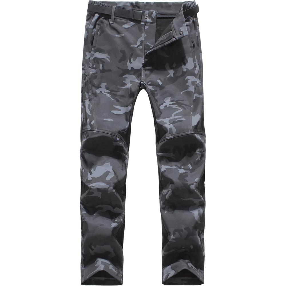 imageWULFUL Mens Waterproof Snow Ski Pants Winter Fleece Lined Hiking Outdoor Insulated Pants with Belts