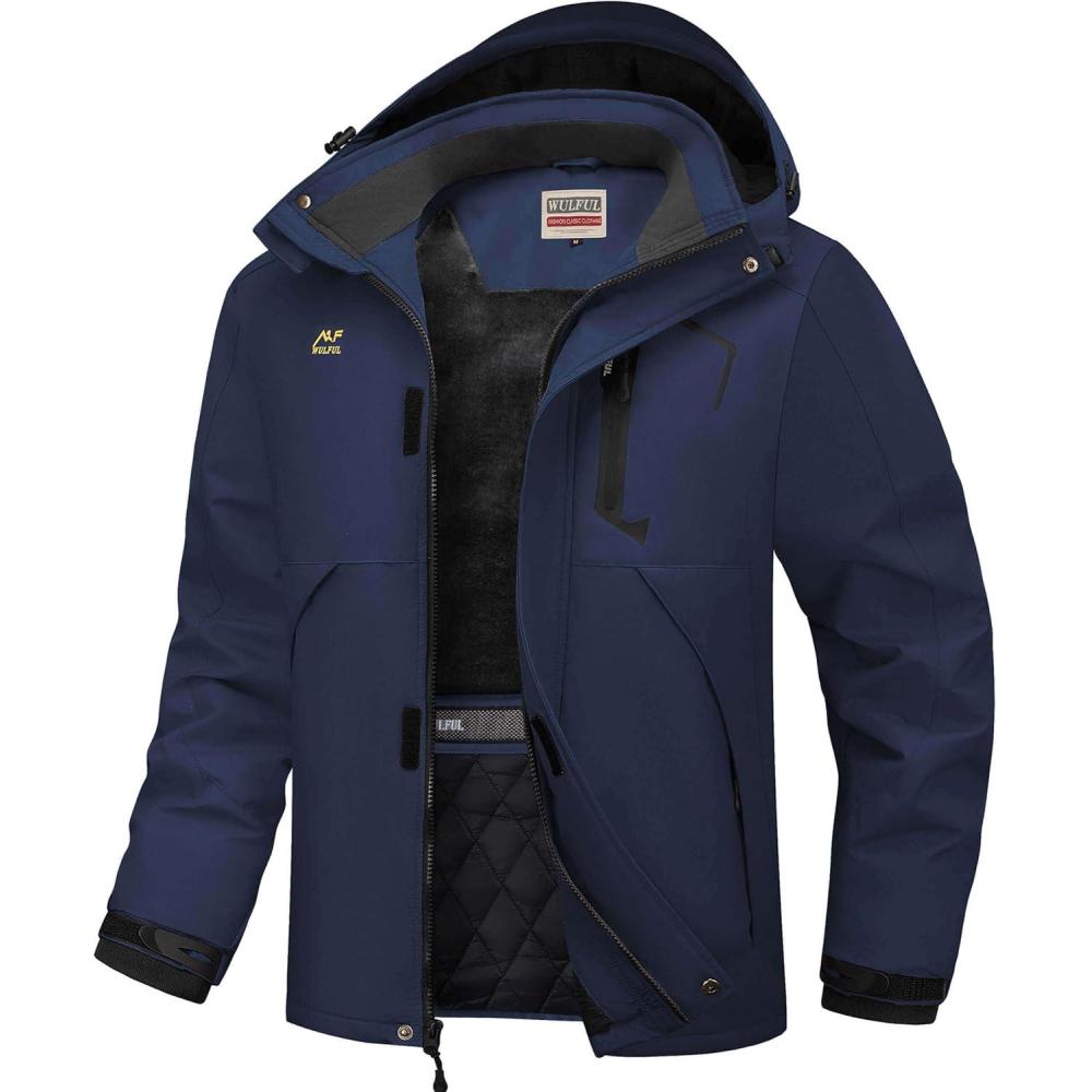 imageWULFUL Mens Winter Coats Waterproof Ski Jacket Warm Windproof Winter Windbreaker Jackets for Men with HoodNavy0047