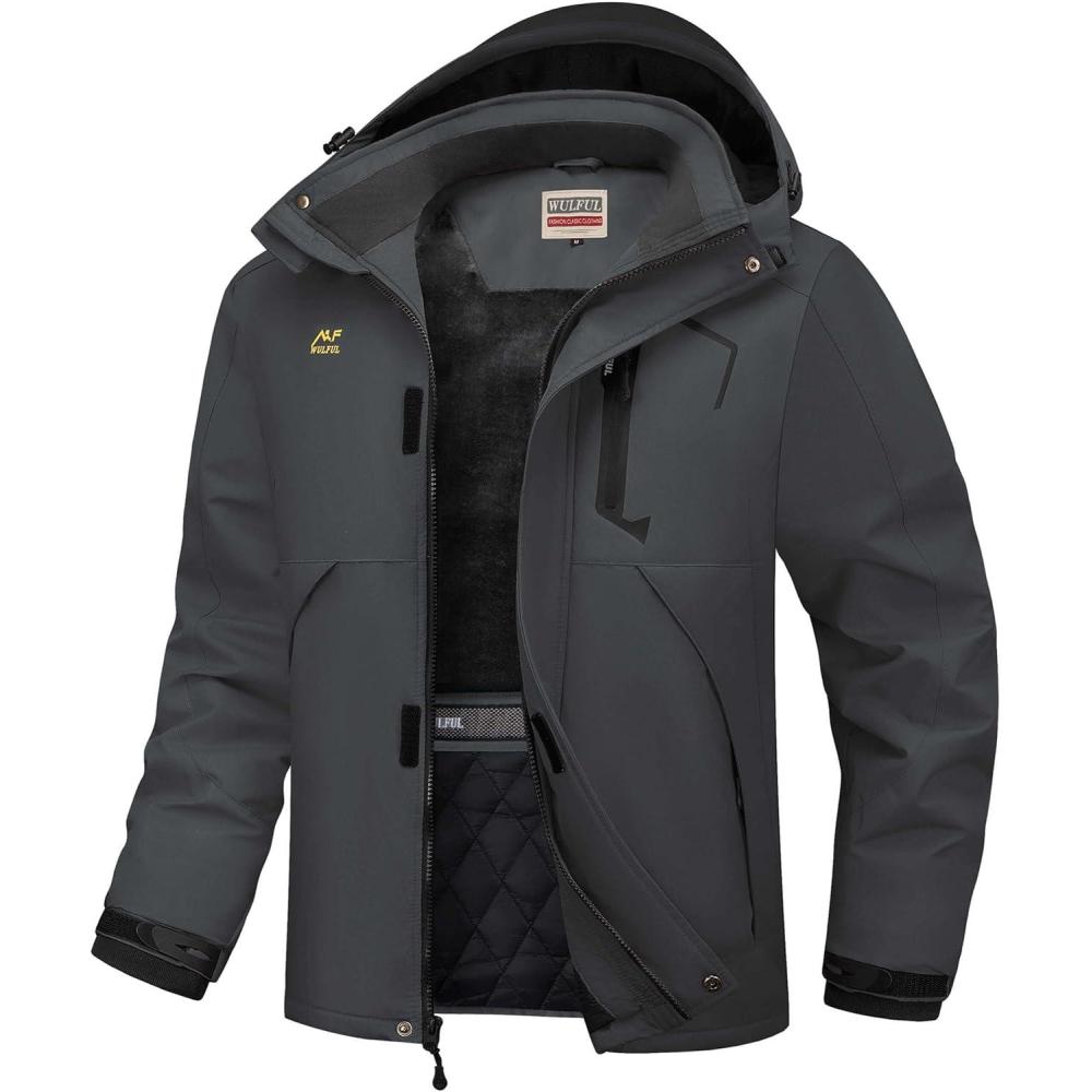 imageWULFUL Mens Winter Coats Waterproof Ski Jacket Warm Windproof Winter Windbreaker Jackets for Men with HoodSolid Dark Grey0047
