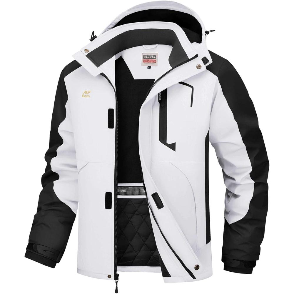 imageWULFUL Mens Winter Coats Waterproof Ski Jacket Warm Windproof Winter Windbreaker Jackets for Men with HoodWhite0047