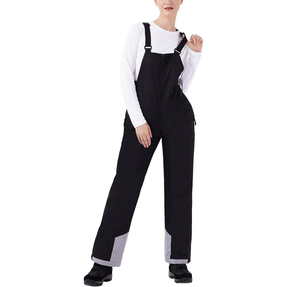 imageWULFUL Womens Insulated Snow Bibs Waterproof Winter Ski Pants Snowboarding OverallsBlack
