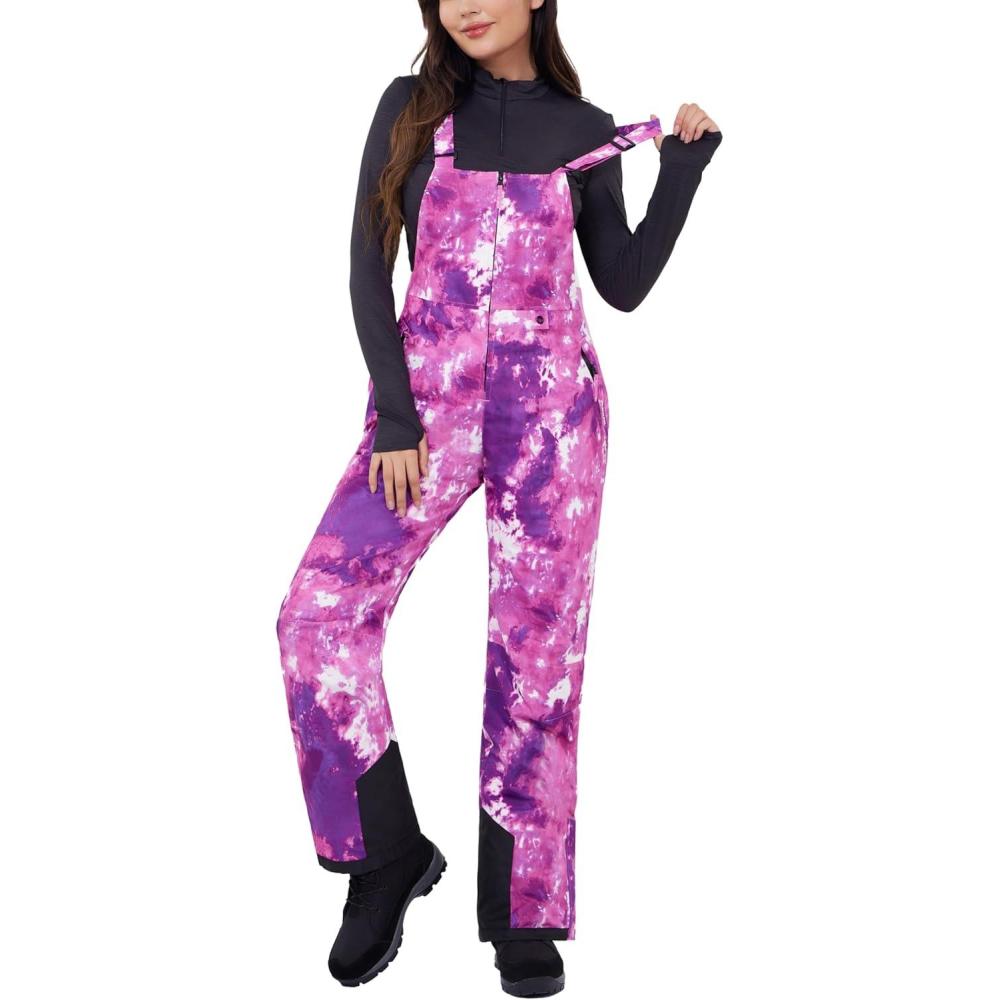 imageWULFUL Womens Insulated Snow Bibs Waterproof Winter Ski Pants Snowboarding OverallsCamo Star